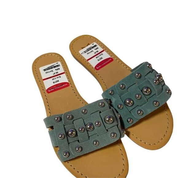 NEW Marc Fisher Pacca studded flat sandal in blue cactus suede - Picture 7 of 8
